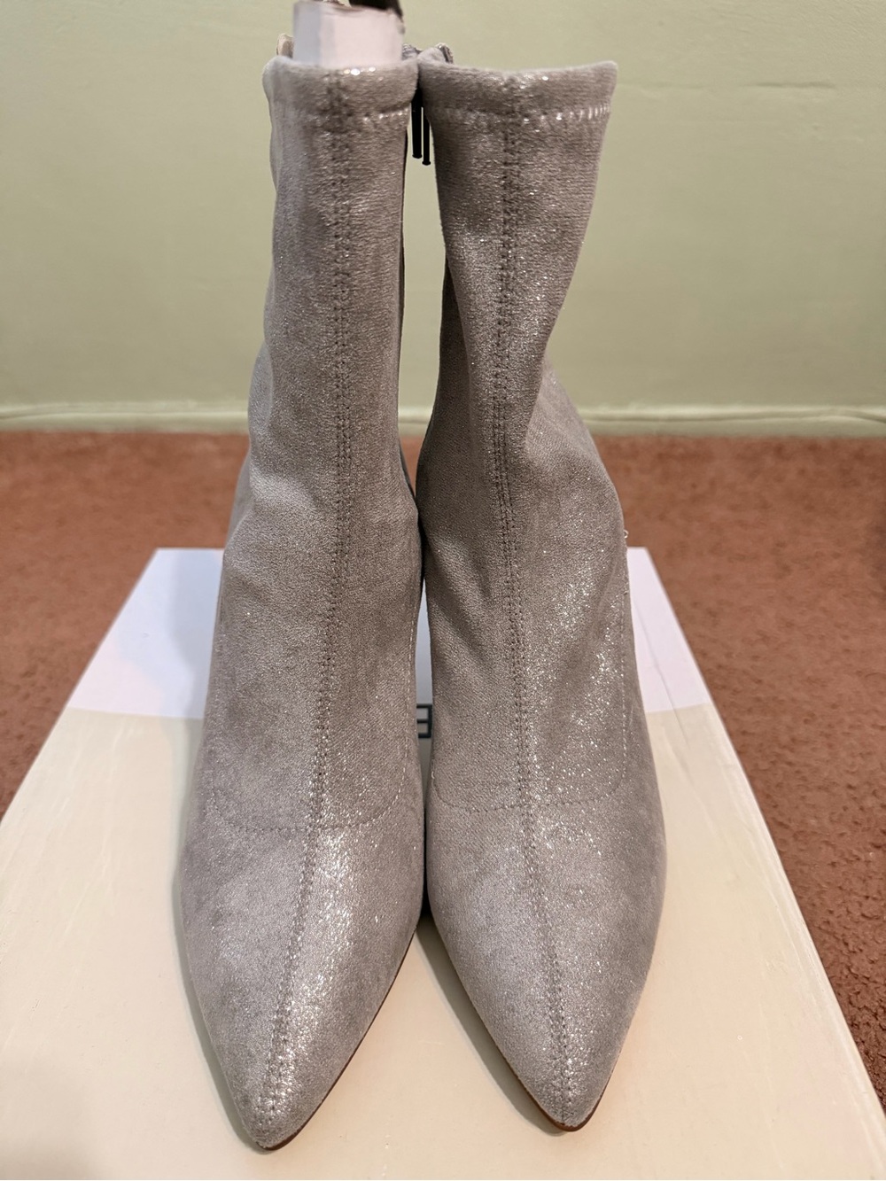 bp Silver-Gray Pointed Toe Stretch Ankle Boots